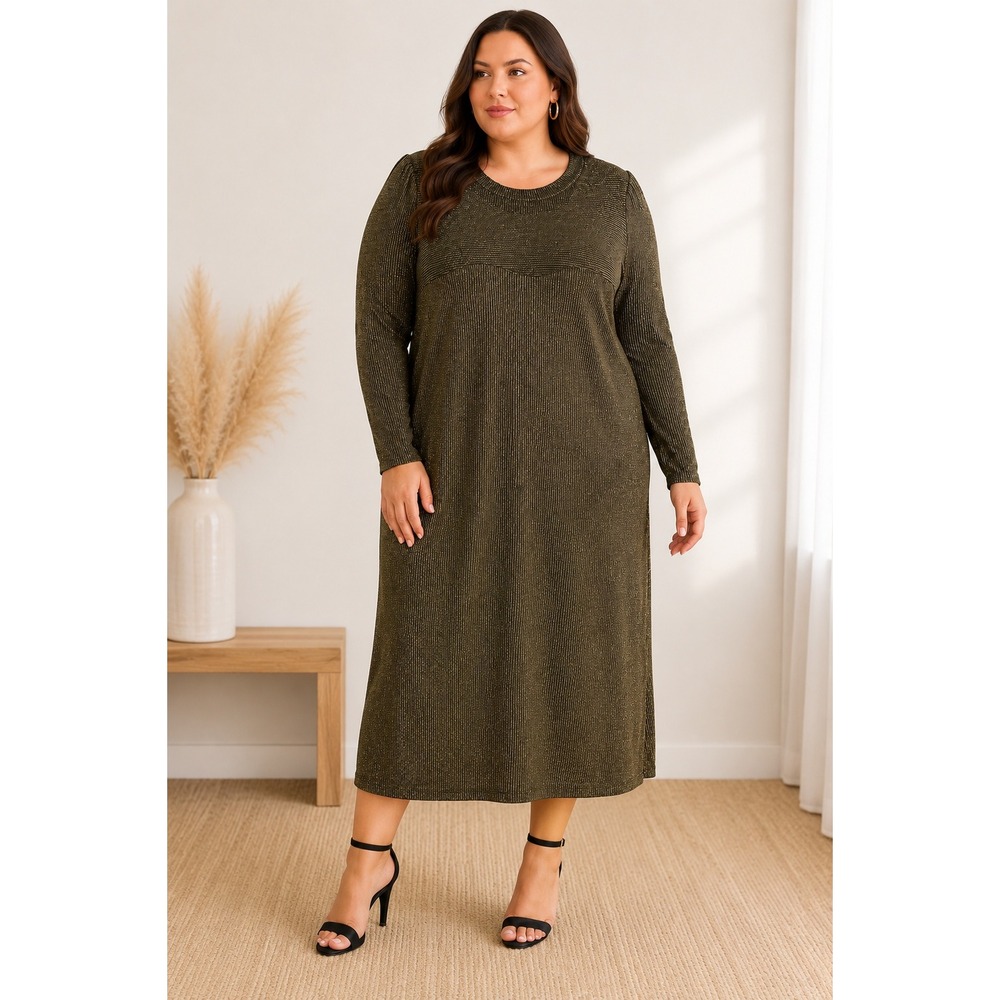 Gap Metallic Gold Lurex Knit Sweater Dress Long Sleeve Midi Black‎ XXL NWT